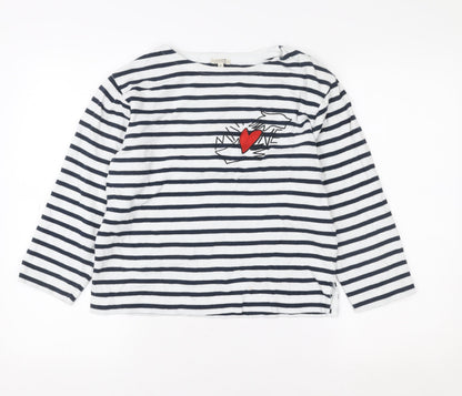 Jigsaw Women’s White Navy Stripe Love Embroidered Cotton Jumper XS