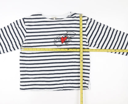 Jigsaw Women’s White Navy Stripe Love Embroidered Cotton Jumper XS