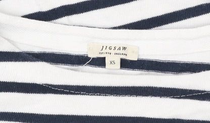 Jigsaw Women’s White Navy Stripe Love Embroidered Cotton Jumper XS