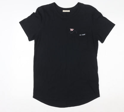 Womens UK Size M 98 Coast Av. Black Basic T-Shirt