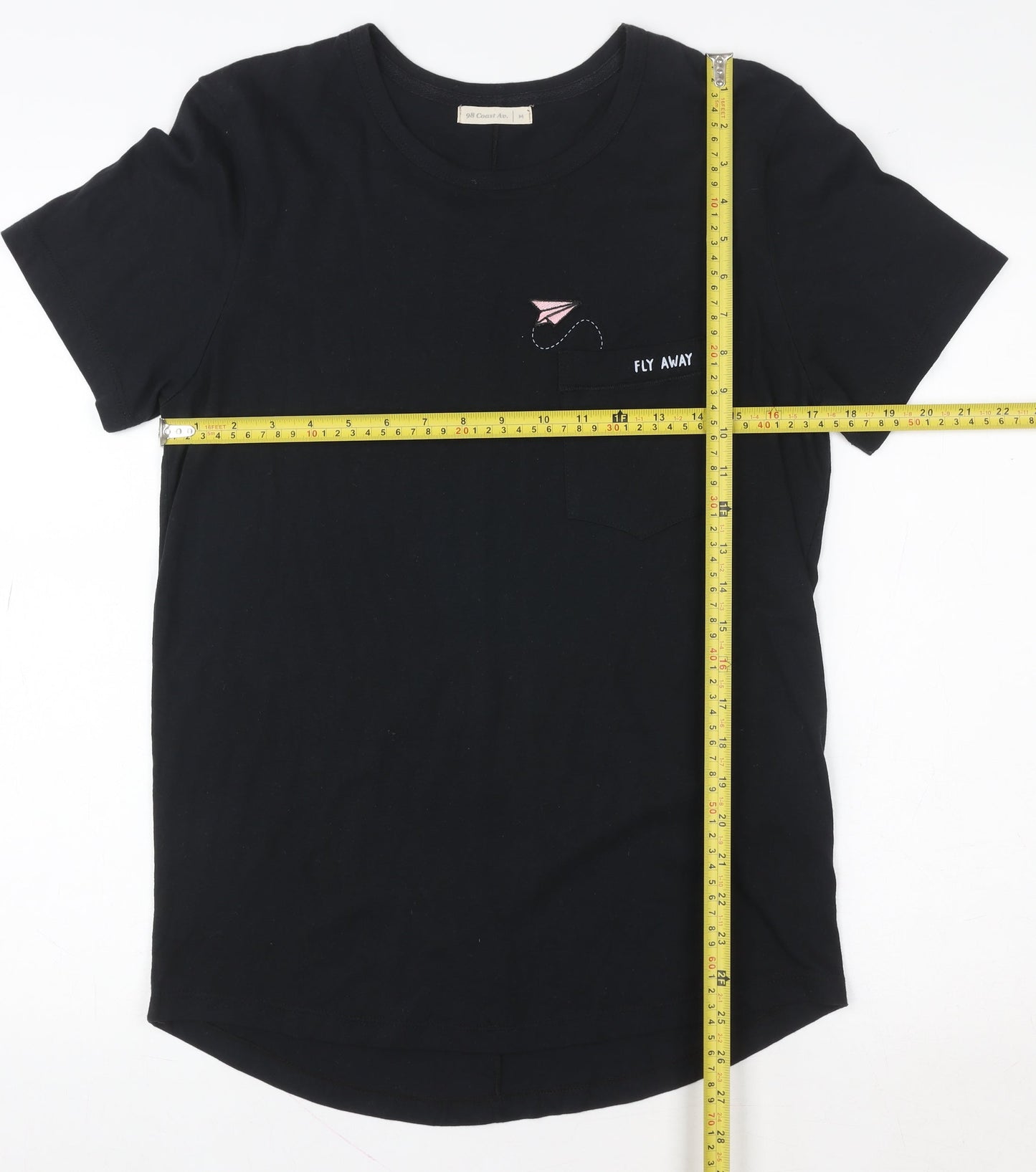 Womens UK Size M 98 Coast Av. Black Basic T-Shirt