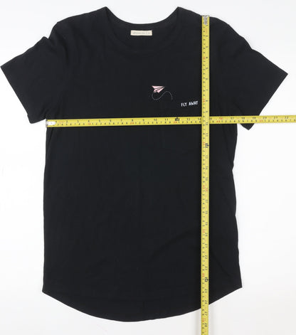 Womens UK Size M 98 Coast Av. Black Basic T-Shirt