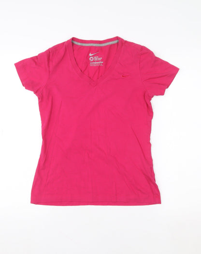 Nike Women's Pink Slim Fit V-Neck Short Sleeve T-Shirt Size M