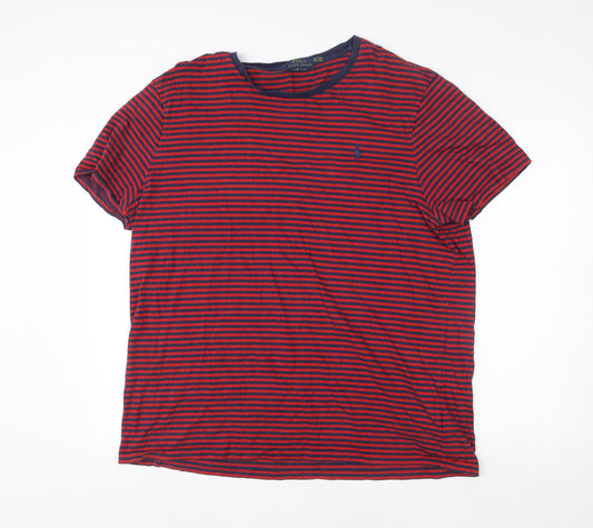 Ralph Lauren Men's Red Navy Striped Cotton Slim Fit T-Shirt 2XL
