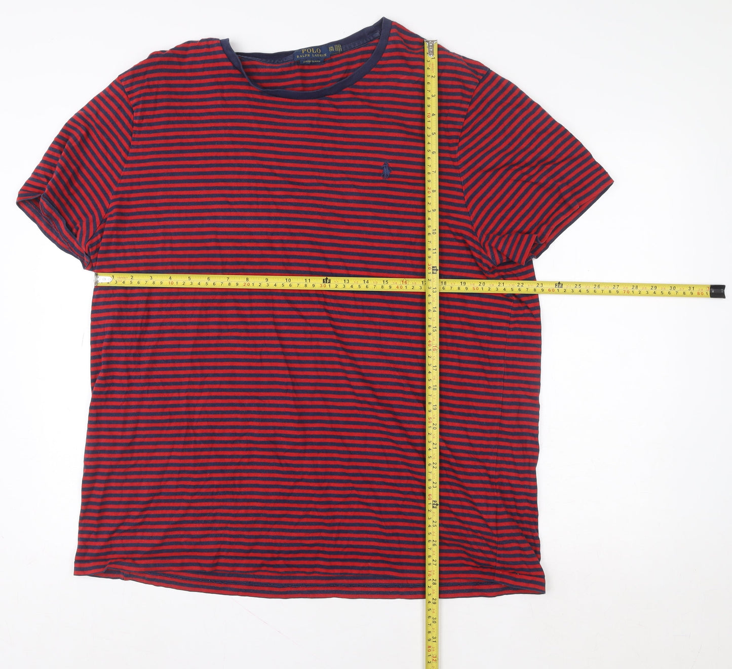 Ralph Lauren Men's Red Navy Striped Cotton Slim Fit T-Shirt 2XL