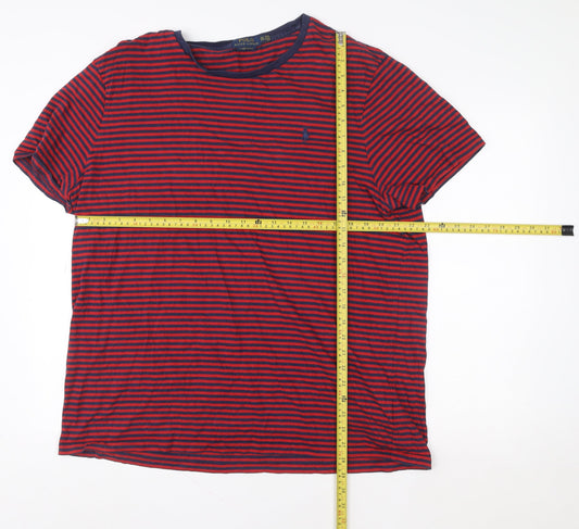 Ralph Lauren Men's Red Navy Striped Cotton Slim Fit T-Shirt 2XL