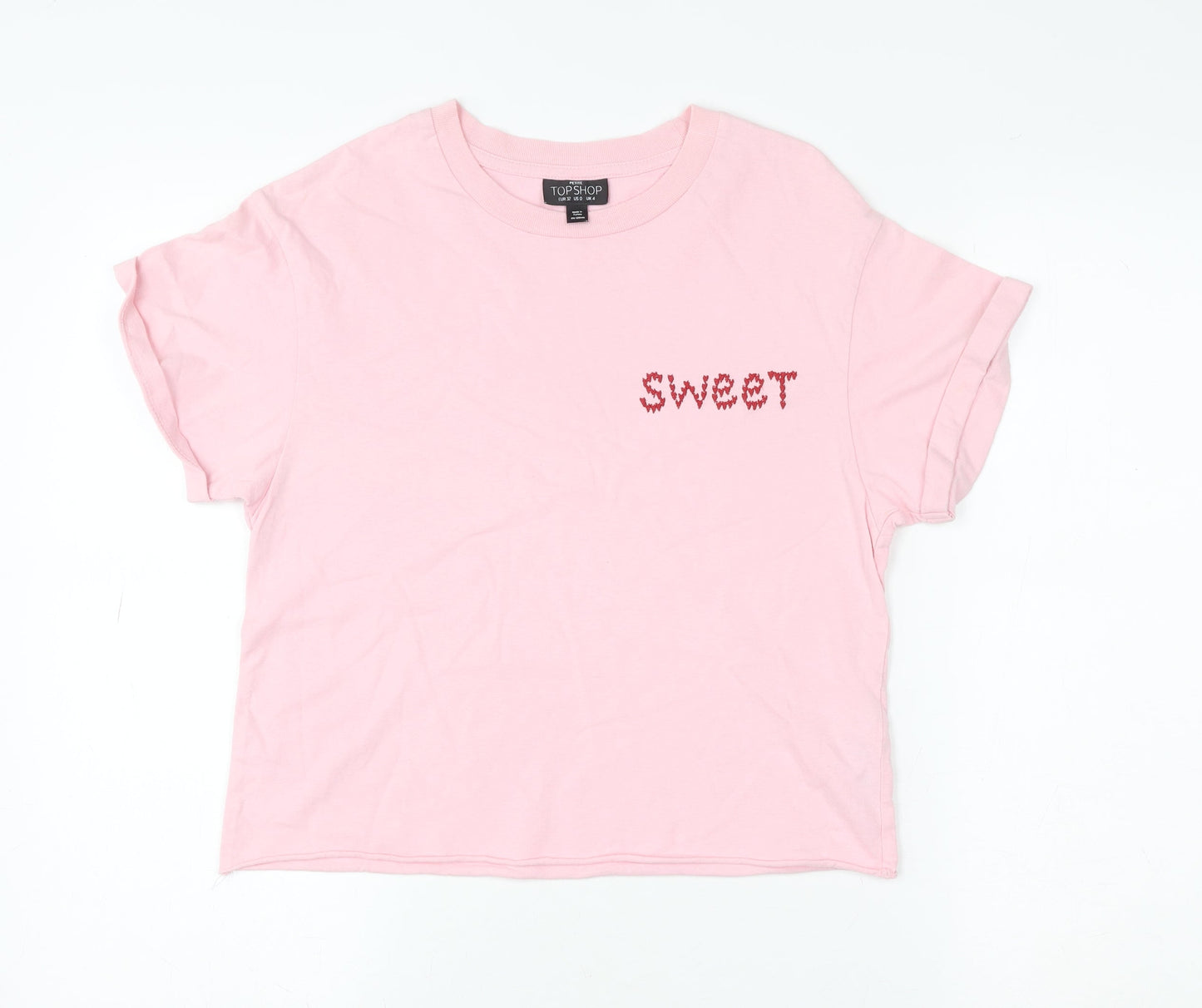 Womens UK Size 4 Topshop Pink Basic T-Shirt