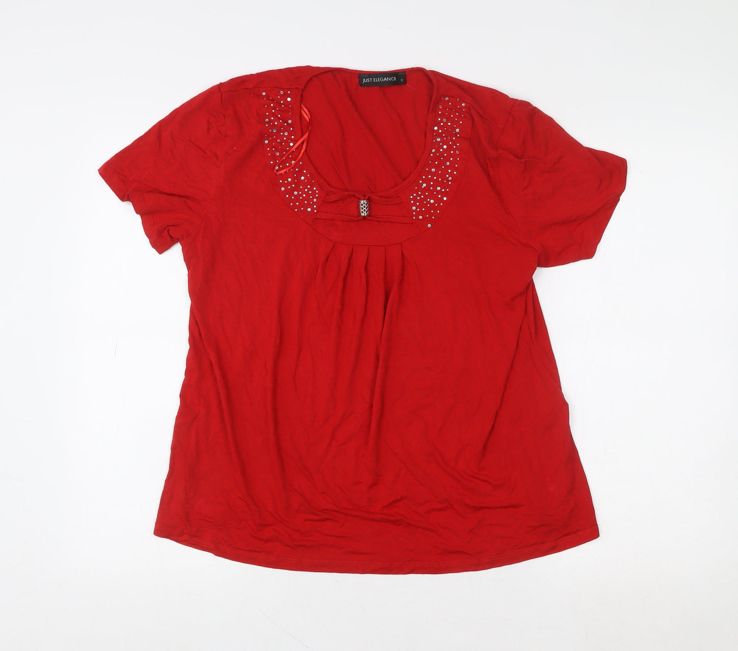Womens UK Size S Just Elegance Red Basic T-Shirt