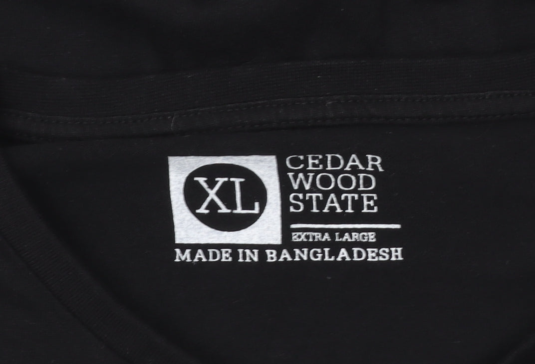 Unisex Adults UK Size XL Cedar Wood State Black Basic T-Shirt