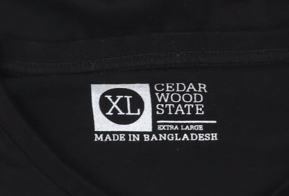 Unisex Adults UK Size XL Cedar Wood State Black Basic T-Shirt