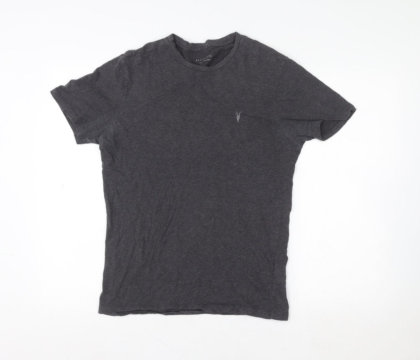 AllSaints Men's Grey Cotton Slim Fit Crew Neck T-Shirt Size S