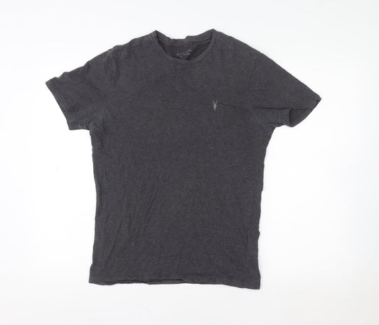 AllSaints Men's Grey Cotton Slim Fit Crew Neck T-Shirt Size S