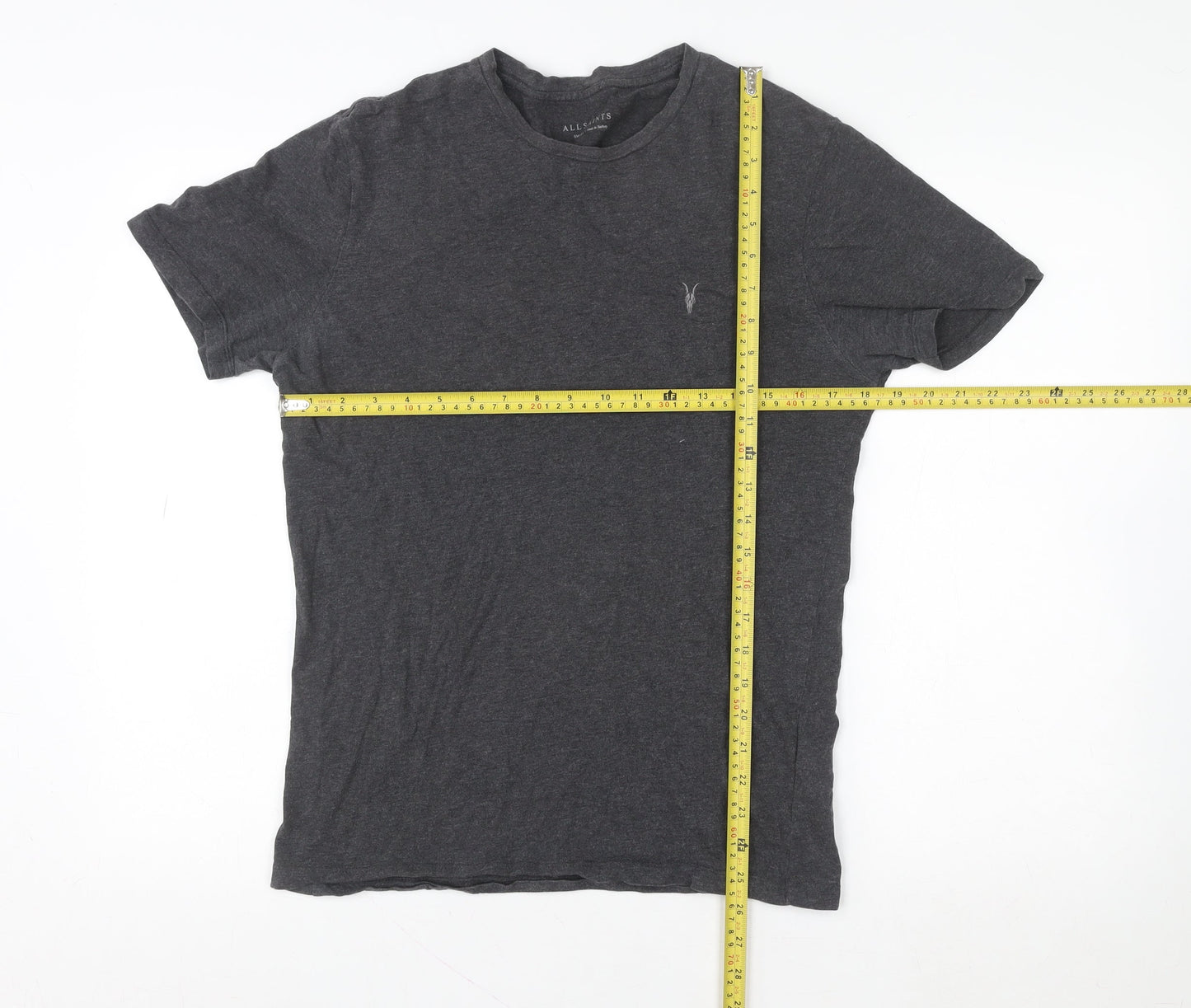 AllSaints Men's Grey Cotton Slim Fit Crew Neck T-Shirt Size S