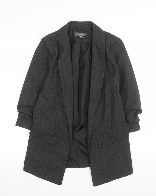 Primark Women Grey Regular Fit Long Blazer UK 8 Herringbone Wool Blend