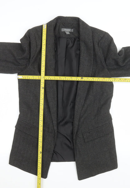 Primark Women Grey Regular Fit Long Blazer UK 8 Herringbone Wool Blend