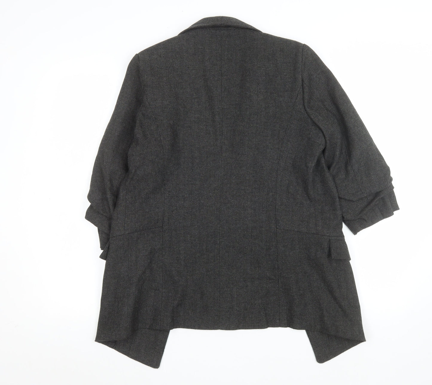 Primark Women Grey Regular Fit Long Blazer UK 8 Herringbone Wool Blend