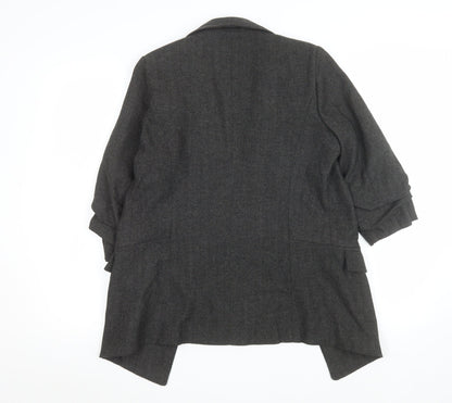 Primark Women Grey Regular Fit Long Blazer UK 8 Herringbone Wool Blend