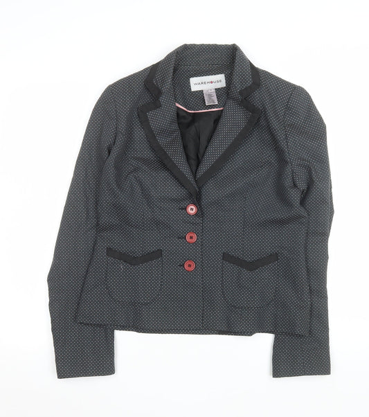 Warehouse Women’s Black Polka Dot Wool Blazer UK 14 Classic Fit