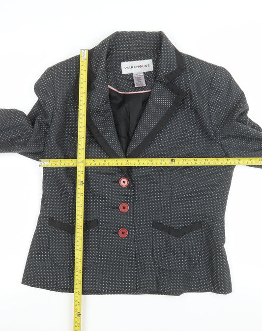 Warehouse Women’s Black Polka Dot Wool Blazer UK 14 Classic Fit