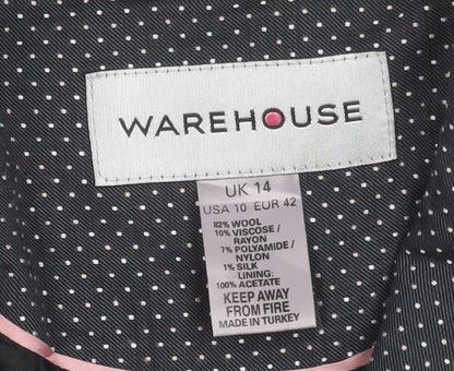Warehouse Women’s Black Polka Dot Wool Blazer UK 14 Classic Fit