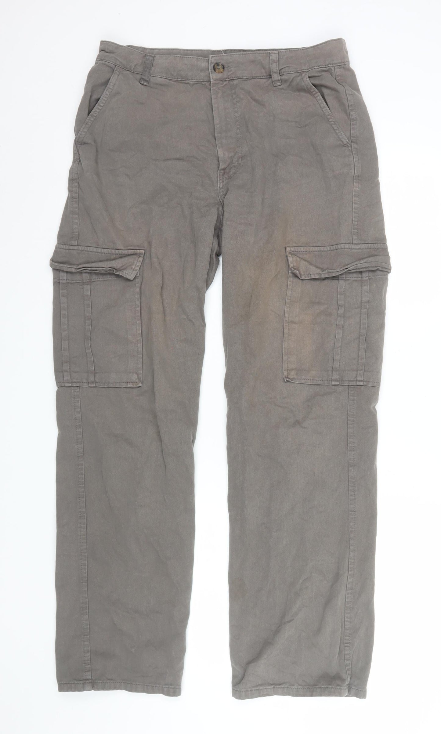 Stradivarius Womens Grey Cargo Trousers Size 14 Cotton Casual