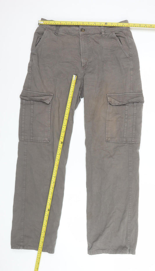 Stradivarius Womens Grey Cargo Trousers Size 14 Cotton Casual