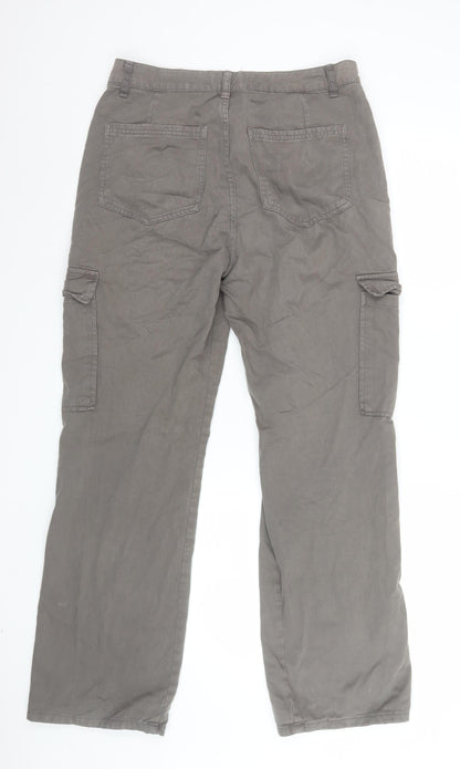Stradivarius Womens Grey Cargo Trousers Size 14 Cotton Casual