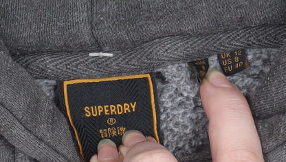 Superdry Women Grey Pullover Hoodie UK 12 with Logo Print