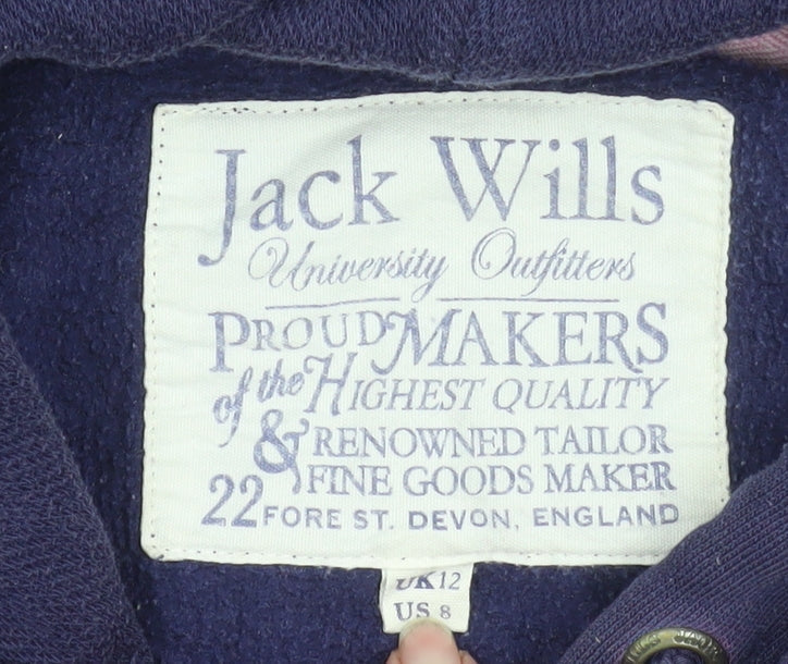 Jack Wills Womens Navy Blue Pullover Hoodie UK 12 Cotton Blend