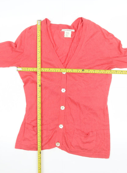 L.K. Bennett Women's Pink V-Neck Cotton Cashmere Cardigan Size 14