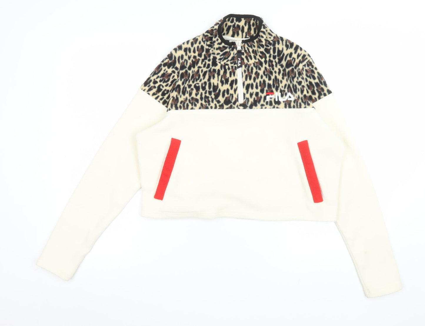 FILA Women's Beige Leopard Fleece 1/2 Zip Pullover Sweatshirt M