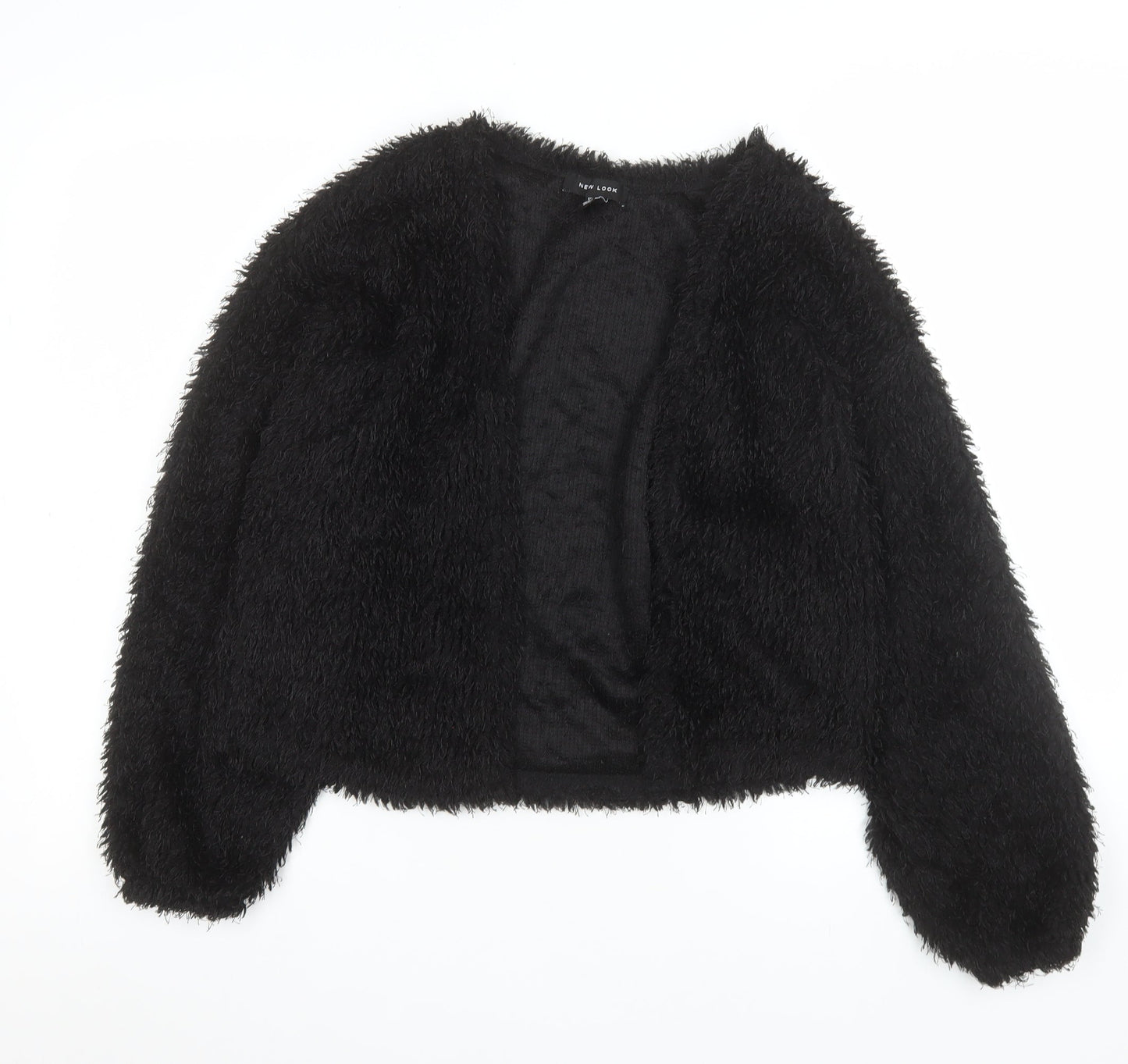 New Look Women's Black Cropped Open Front Fuzzy Jacket Size S