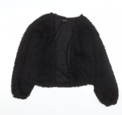 New Look Women's Black Cropped Open Front Fuzzy Jacket Size S