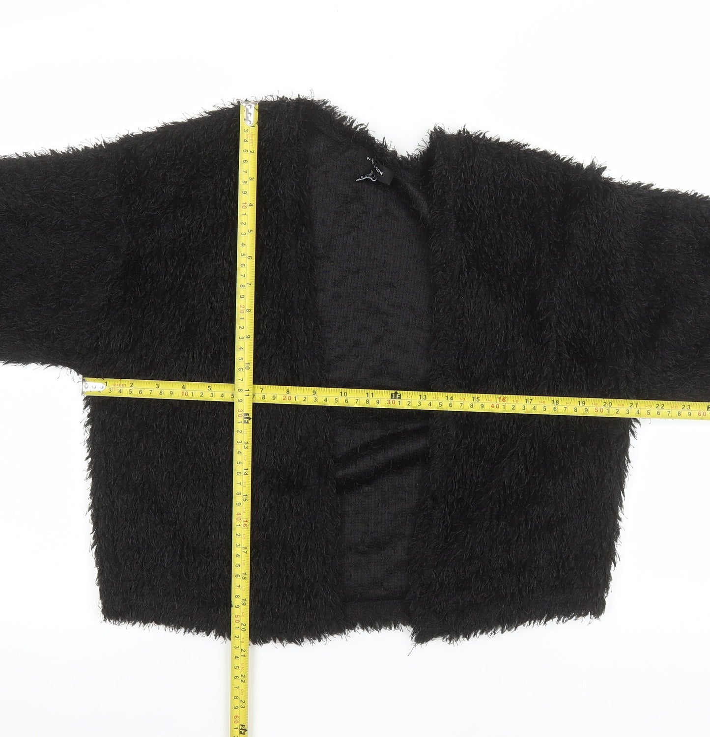 New Look Women's Black Cropped Open Front Fuzzy Jacket Size S