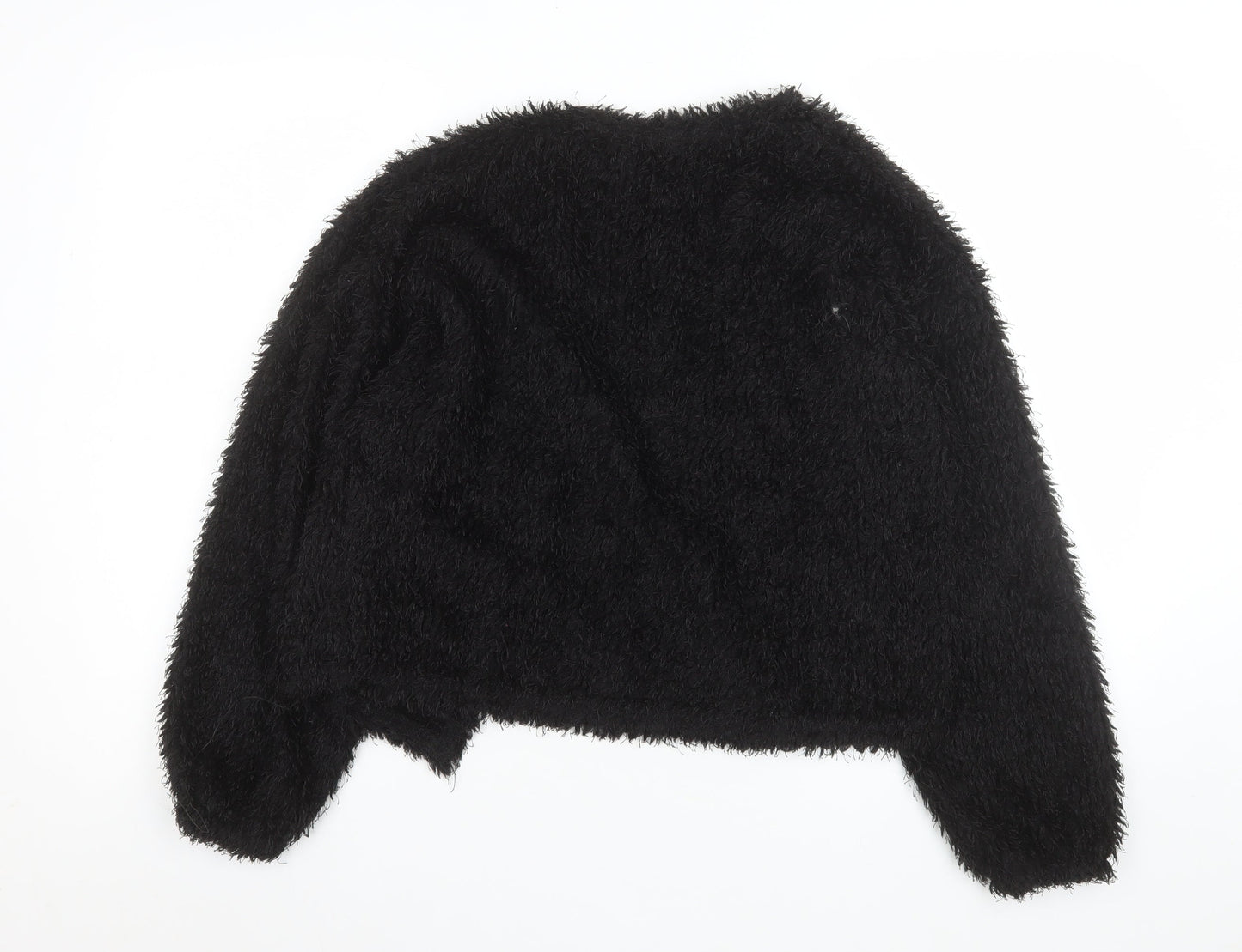 New Look Women's Black Cropped Open Front Fuzzy Jacket Size S