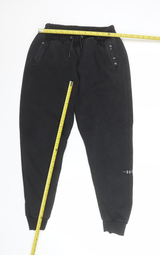 HOLYFIELD Boys Black Fleece Jogger Trousers L 14-16 Years Cotton Blend