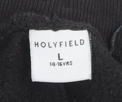 HOLYFIELD Boys Black Fleece Jogger Trousers L 14-16 Years Cotton Blend