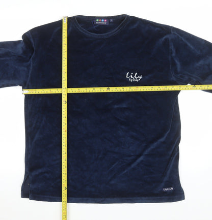 Lily Womens Blue Velvet Long Sleeve Nightshirt Top One Size