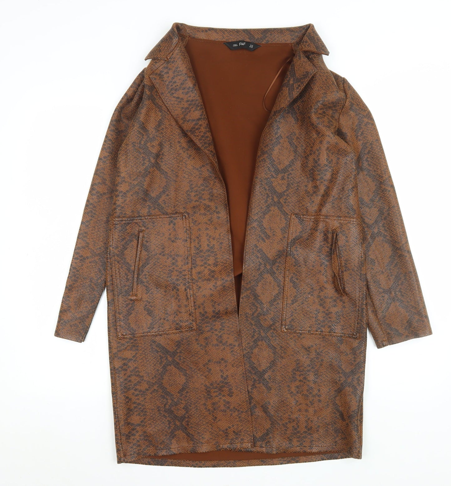 Womens UK Size XS F&F Brown Overcoat