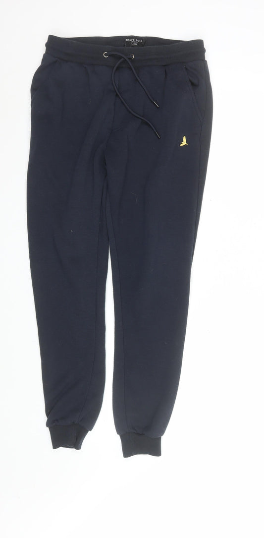 Mens UK Size L Brave Soul Regular Fit Jogger Black Trousers