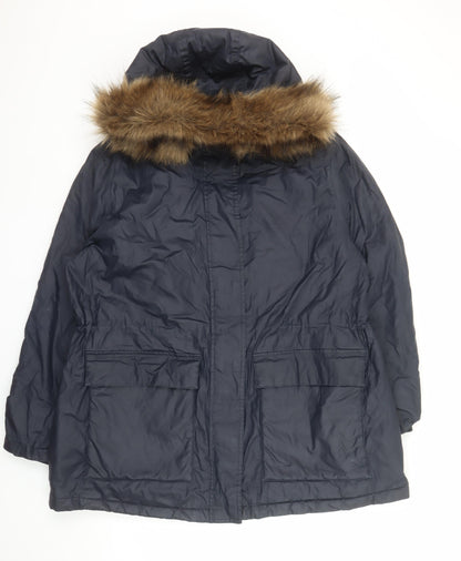 Marks and Spencer Women's Blue Faux Fur Hooded Parka Coat Size 20