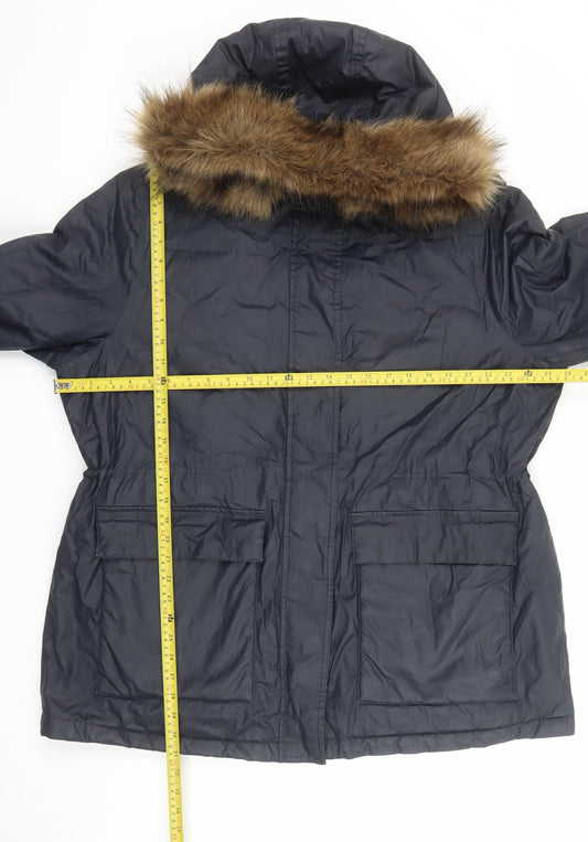 Marks and Spencer Women's Blue Faux Fur Hooded Parka Coat Size 20