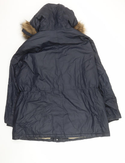 Marks and Spencer Women's Blue Faux Fur Hooded Parka Coat Size 20