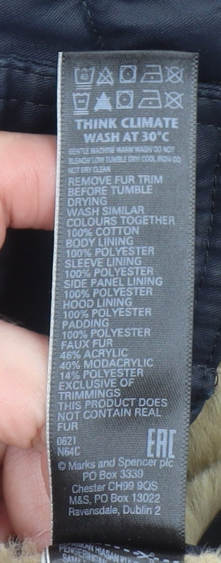 Marks and Spencer Women's Blue Faux Fur Hooded Parka Coat Size 20