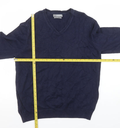 Marks and Spencer Men’s Blue Cotton V-Neck Pullover Jumper L