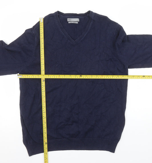Marks and Spencer Men’s Blue Cotton V-Neck Pullover Jumper L