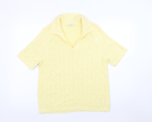 Tu Women’s Yellow Collared Short Sleeve Knit Jumper Size 18