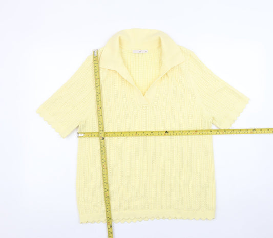Tu Women’s Yellow Collared Short Sleeve Knit Jumper Size 18