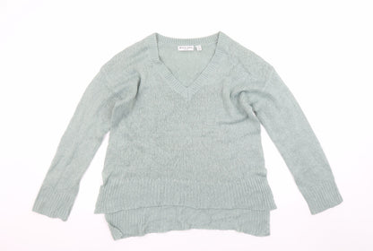 Brave Soul Womens Green V-Neck Knit Long Sleeve Pullover Jumper XS