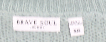 Brave Soul Womens Green V-Neck Knit Long Sleeve Pullover Jumper XS